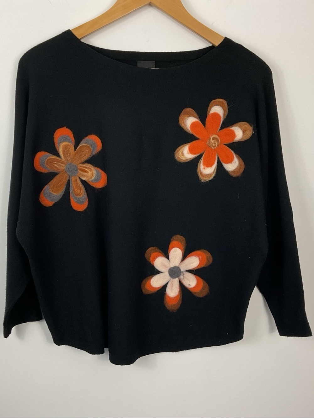 Aaeda Felted Floral Dolman Sleeve Sweater Womens Size Small